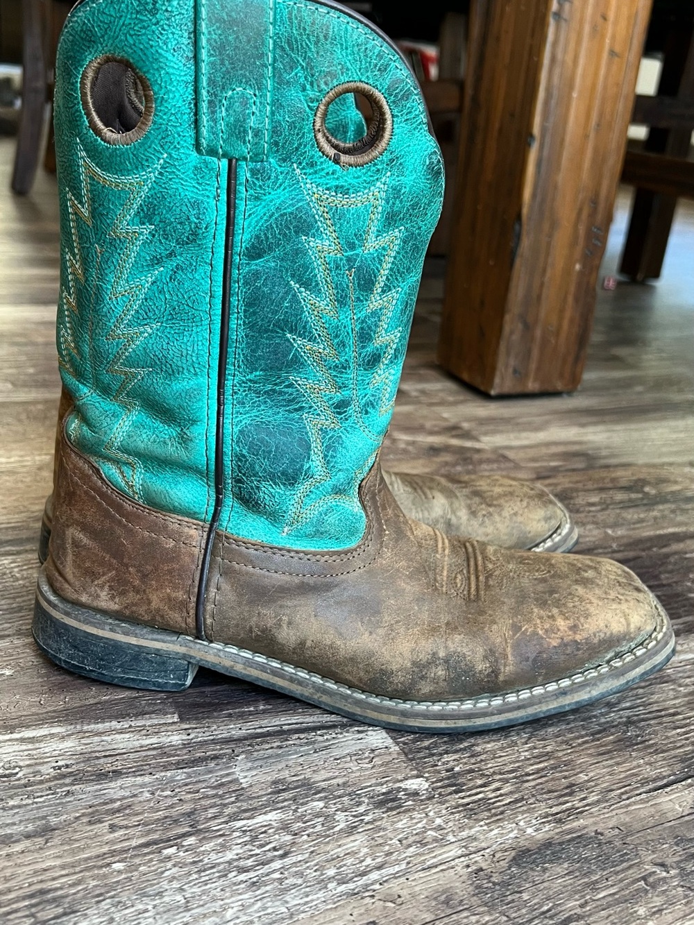 Men's Smokey Mountain Boys Jesse Leather Western Boots with Turquoise Shaft - Picture 3 of 8